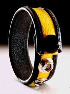 Leather Adjustable Cock Strap Black / Yellow